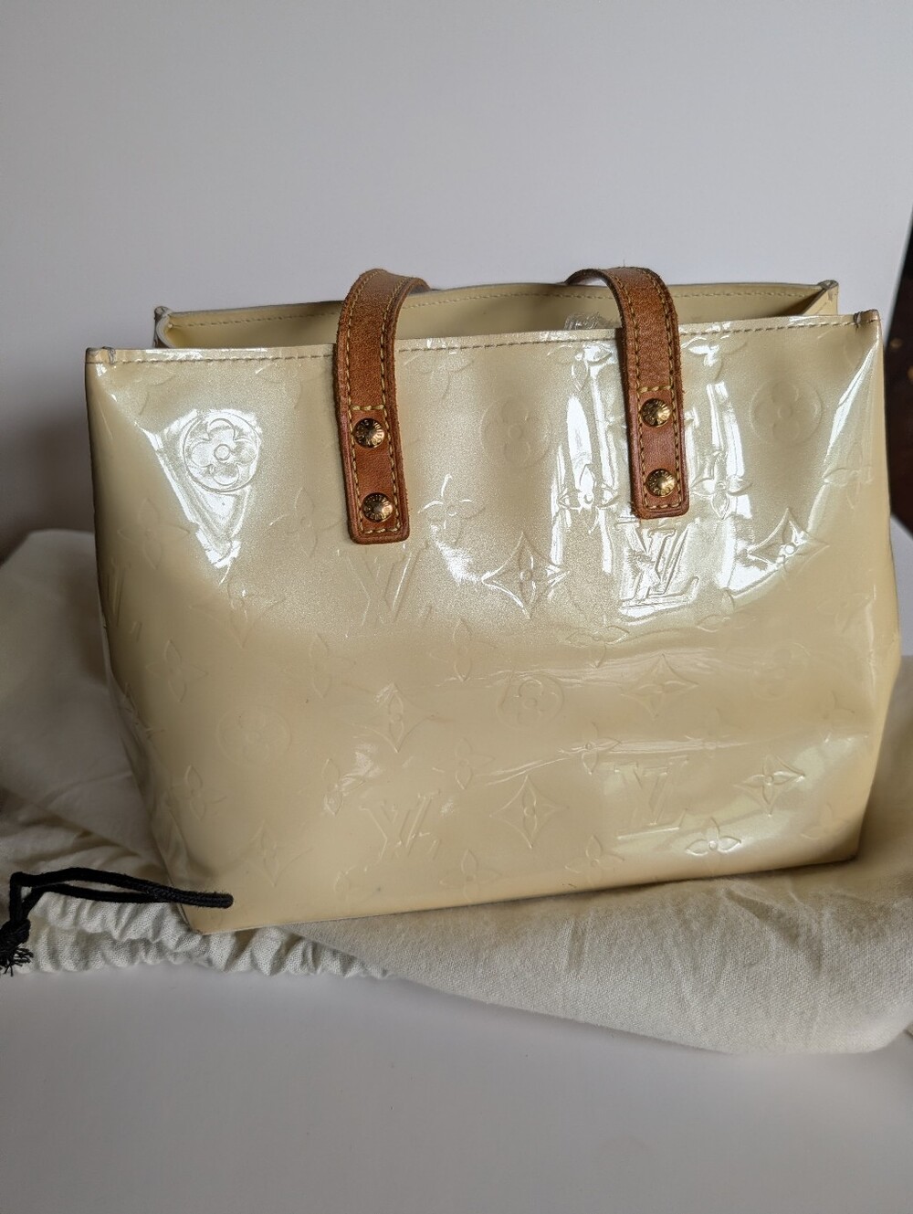 Louis Vuitton Butter Yellow Patent Monogram Mini Shoulder Bag with Tan Straps